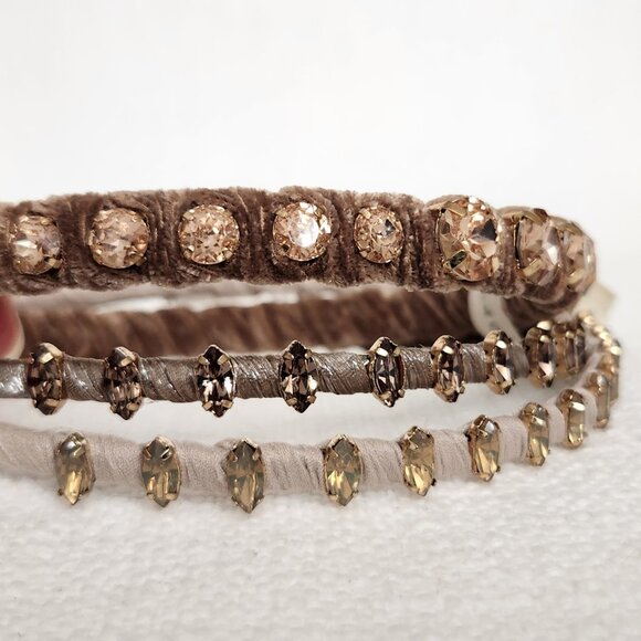 Anthropologie Headband Set of 3 Rhinestone Jewel Brown Neutral Tone, New NWT - Picture 1 of 5